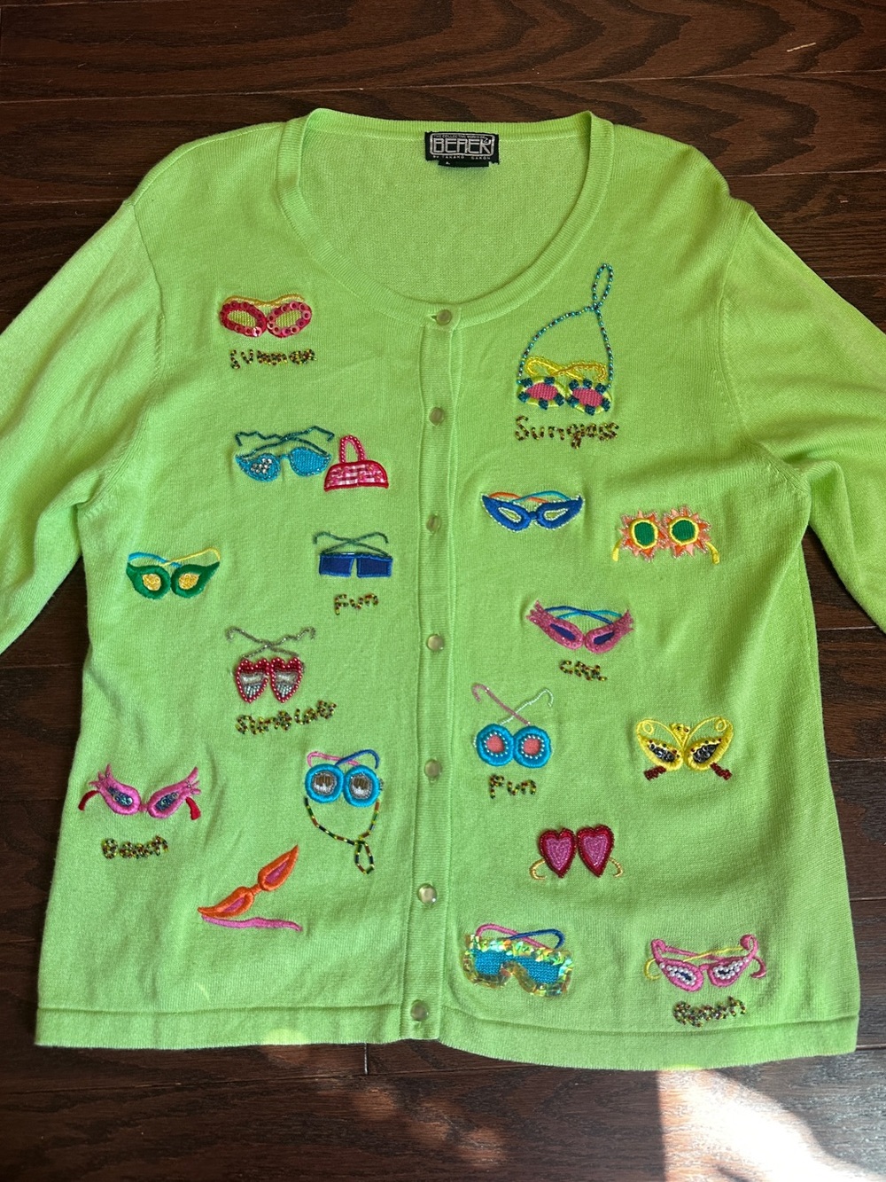Berek Embroidered Sunglasses Lime Sweater - Collectible